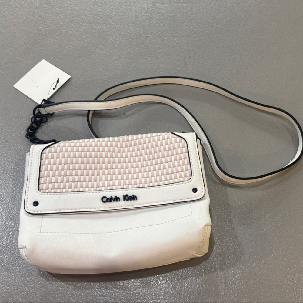 Calvin Klein Women's White and Pink Crossbody Bag Purse